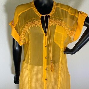 Tracy Reese Yellow Buttoned Tie Front Blouse